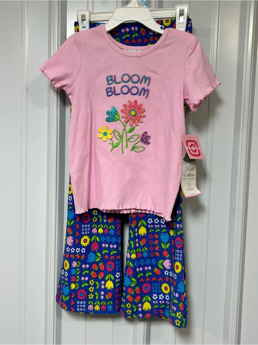 Rare Editions Pink Floral 'Bloom Bloom' Top with Blue Floral Pants